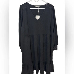 Estelle black long sleeve boho vneck dress NWT